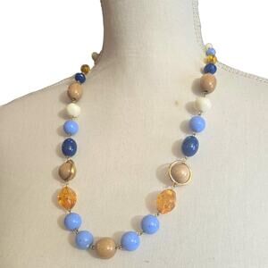 Necklace Vintage Liz Claiborne Wood Acrylic Blue White Beads 24" Jewelry SKU2421